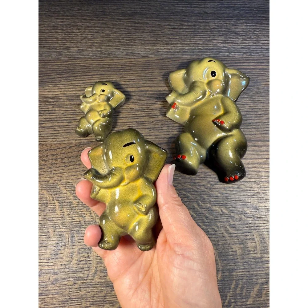 Vintage Chalkware Elephant‎ Wall Decor Set: Mid-Century Nursery Art